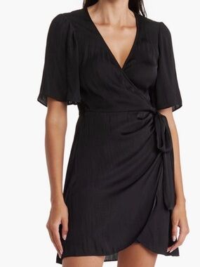 Socialite Black Wrap Mini Dress with Tie Waist NWOT